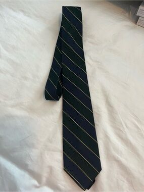 100% silk Navy and Forest Green Diagonal Stripe Men's Tie